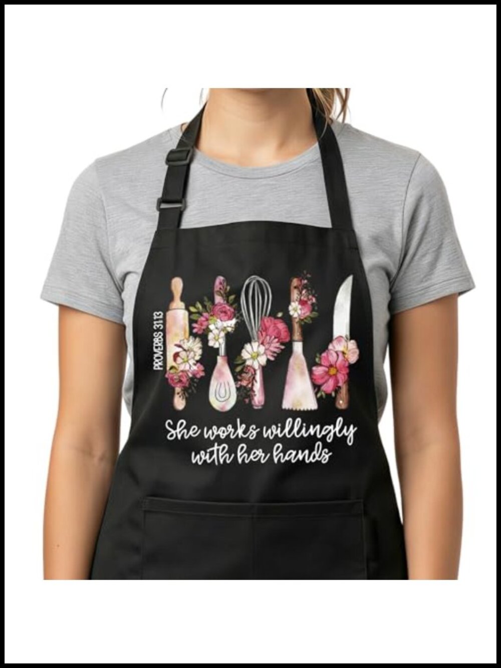 Proverbs 31 Christian Kitchen Apron with Pockets Adjustable Baking Gift